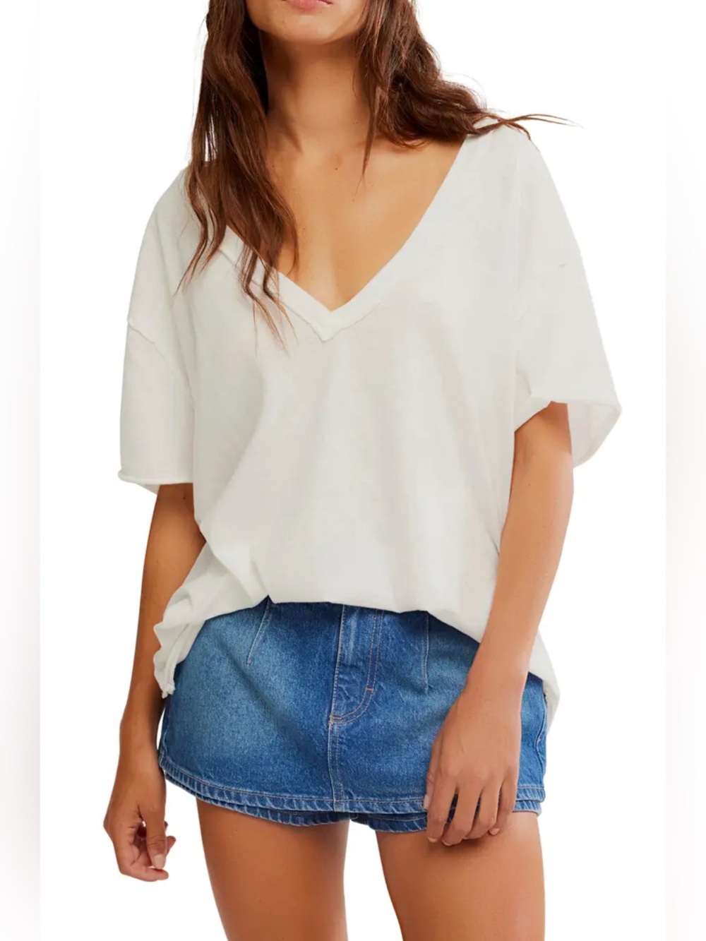 Free People Nina V-Neck Tee, white, size Small, like new!